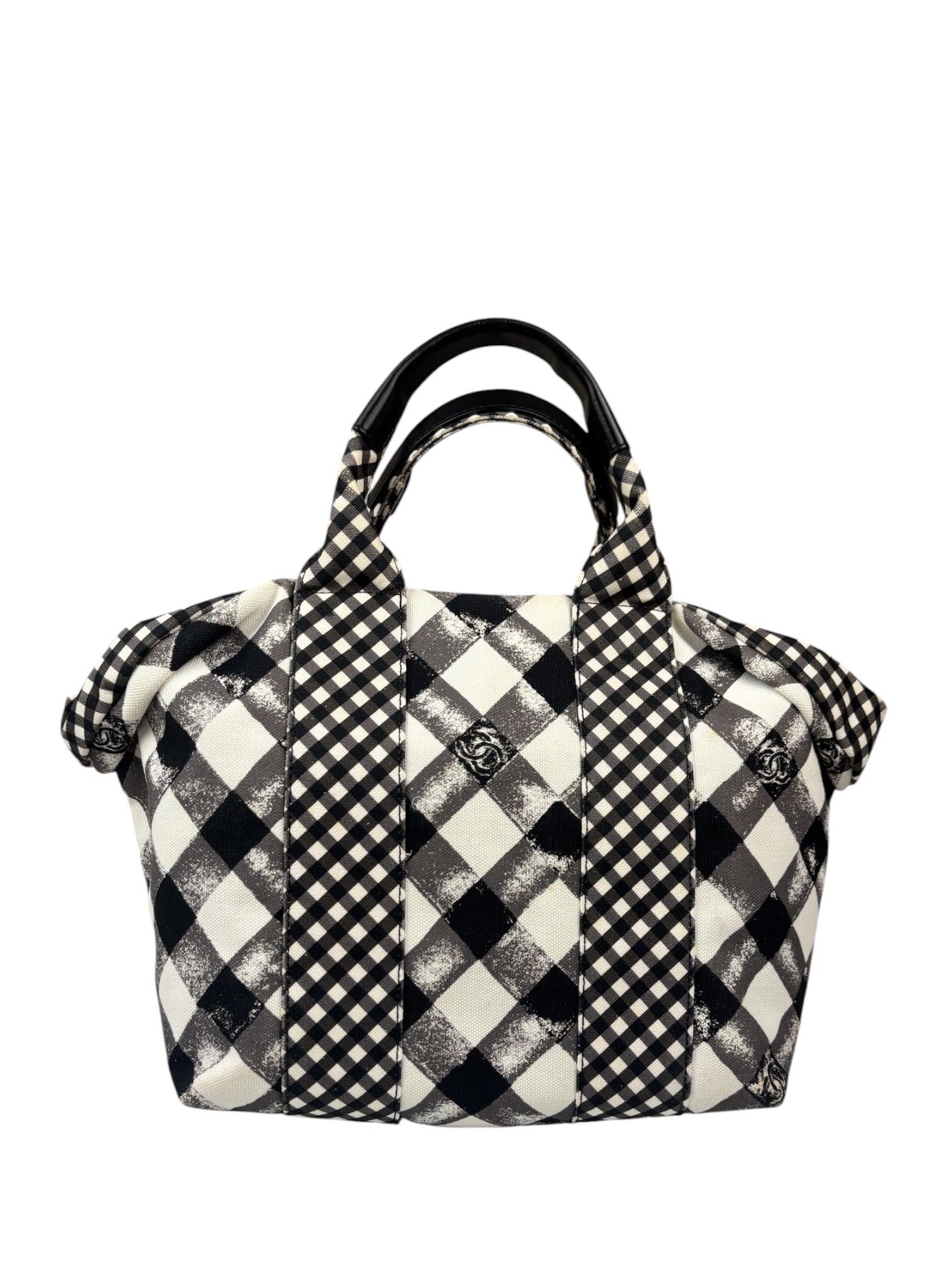 Chanel Bicolor Leather Trim Gingham Canvas Coco Mark Handbag 2010