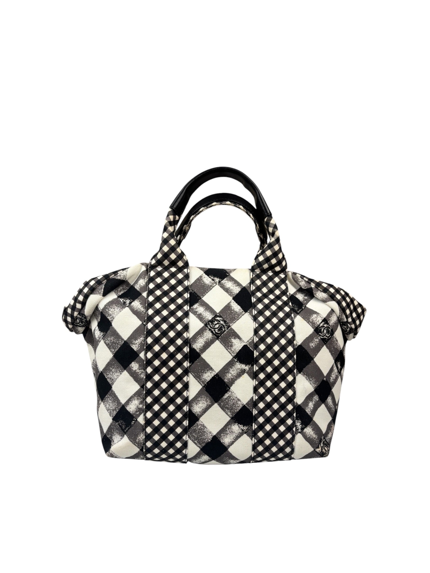 Chanel Bicolor Leather Trim Gingham Canvas Coco Mark Handbag 2010