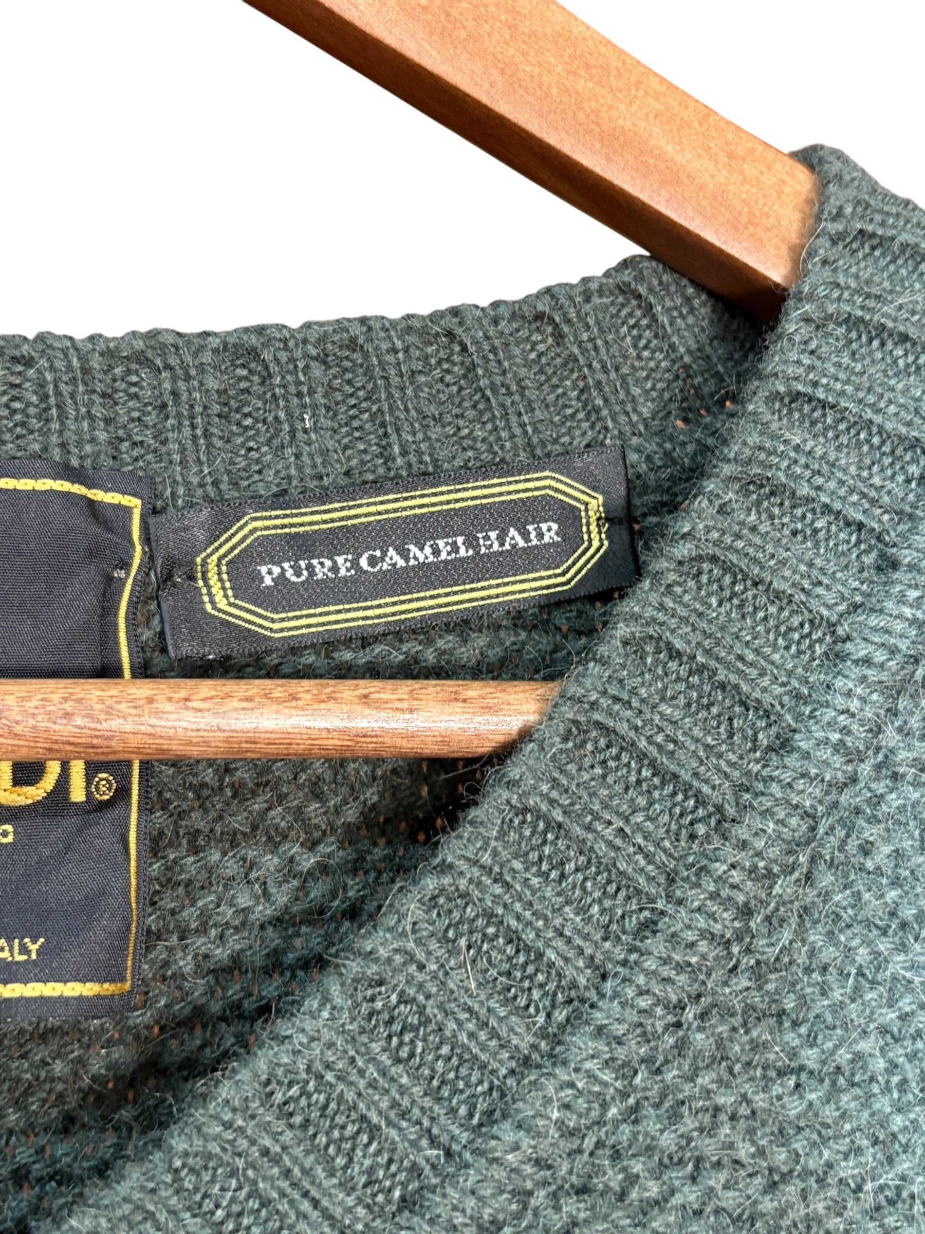 Fendi Green Vintage V-Neck Camel Hair Sweater