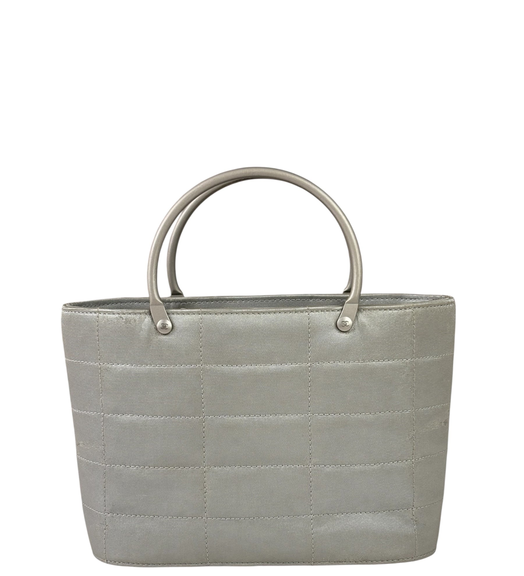 Chanel Silver Nylon Quilted Vintage Mini Chocolate Bar Tote 1997
