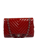 Chanel Red Patent Leather Chevron Jumbo Flap Bag 2009