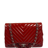 Chanel Red Patent Leather Chevron Jumbo Flap Bag 2009