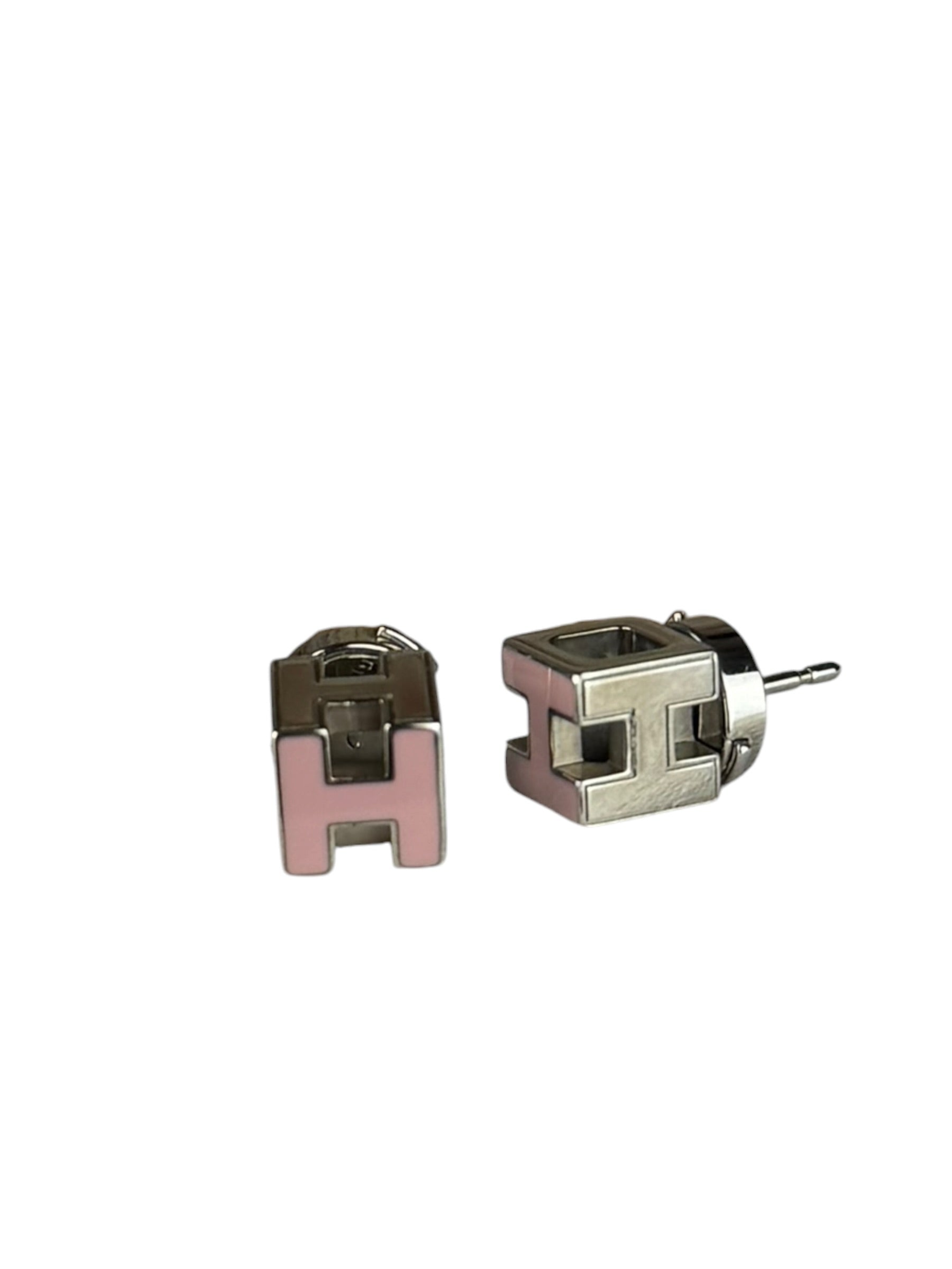 Hermes Silver Pink H Studded Earrings
