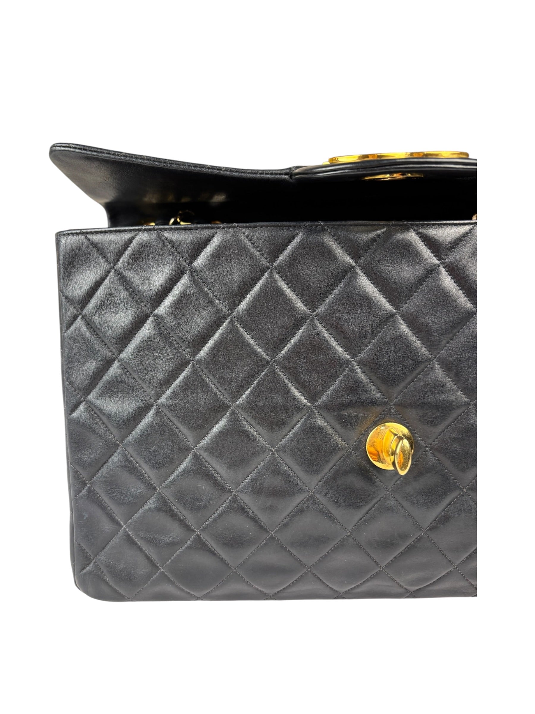 Chanel Black Quilted Leather Jumbo Flap Bag 1995