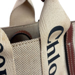 Chloe Beige/Brown Leather Trim Small Woody Two-Way Tote