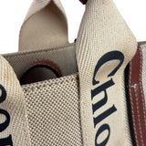 Chloe Beige/Brown Leather Trim Small Woody Two-Way Tote