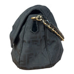 Fendi Black Zucca Canvas Monogram Mia Flap Shoulder Bag