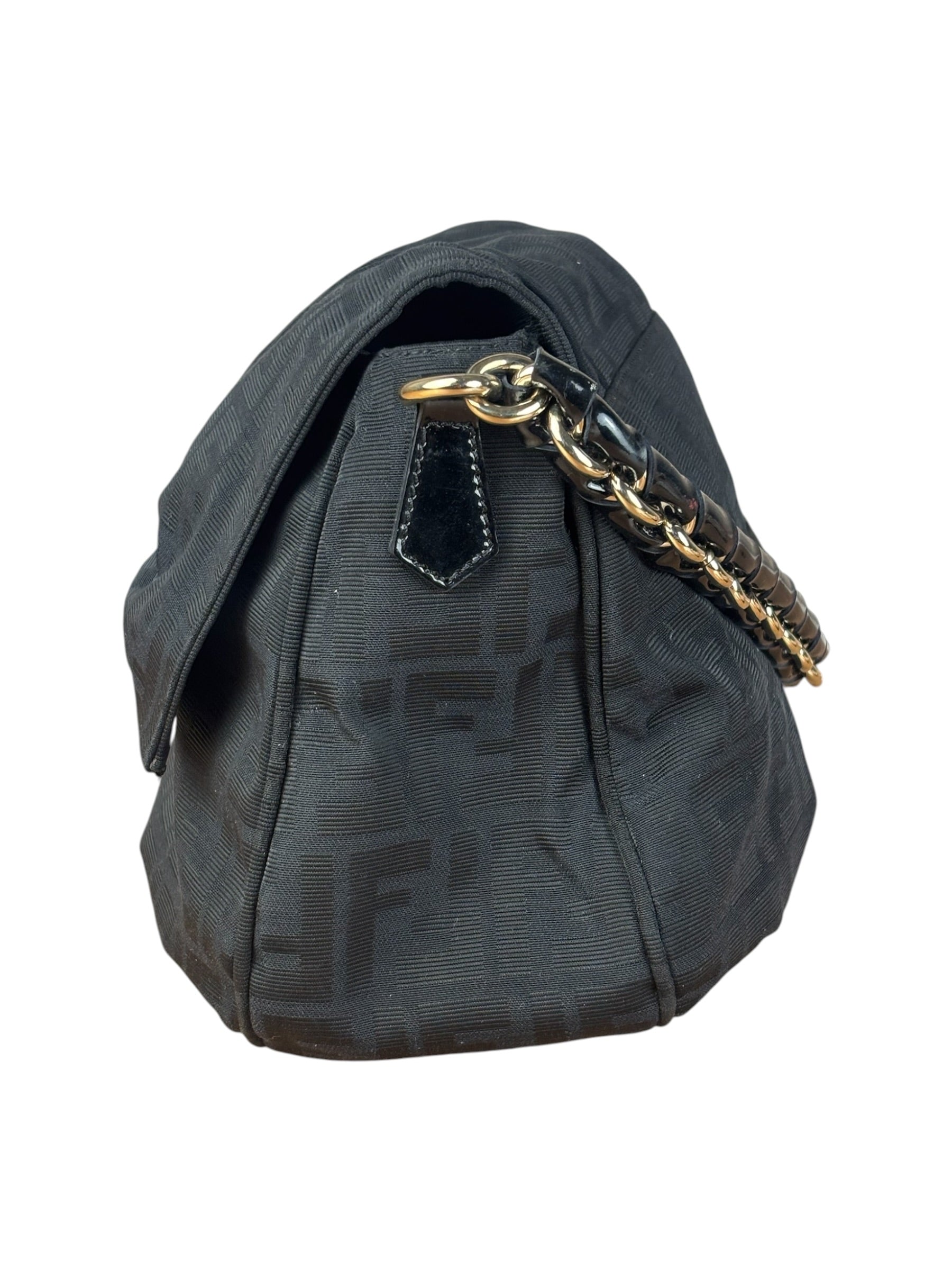 Fendi Black Zucca Canvas Monogram Mia Flap Shoulder Bag