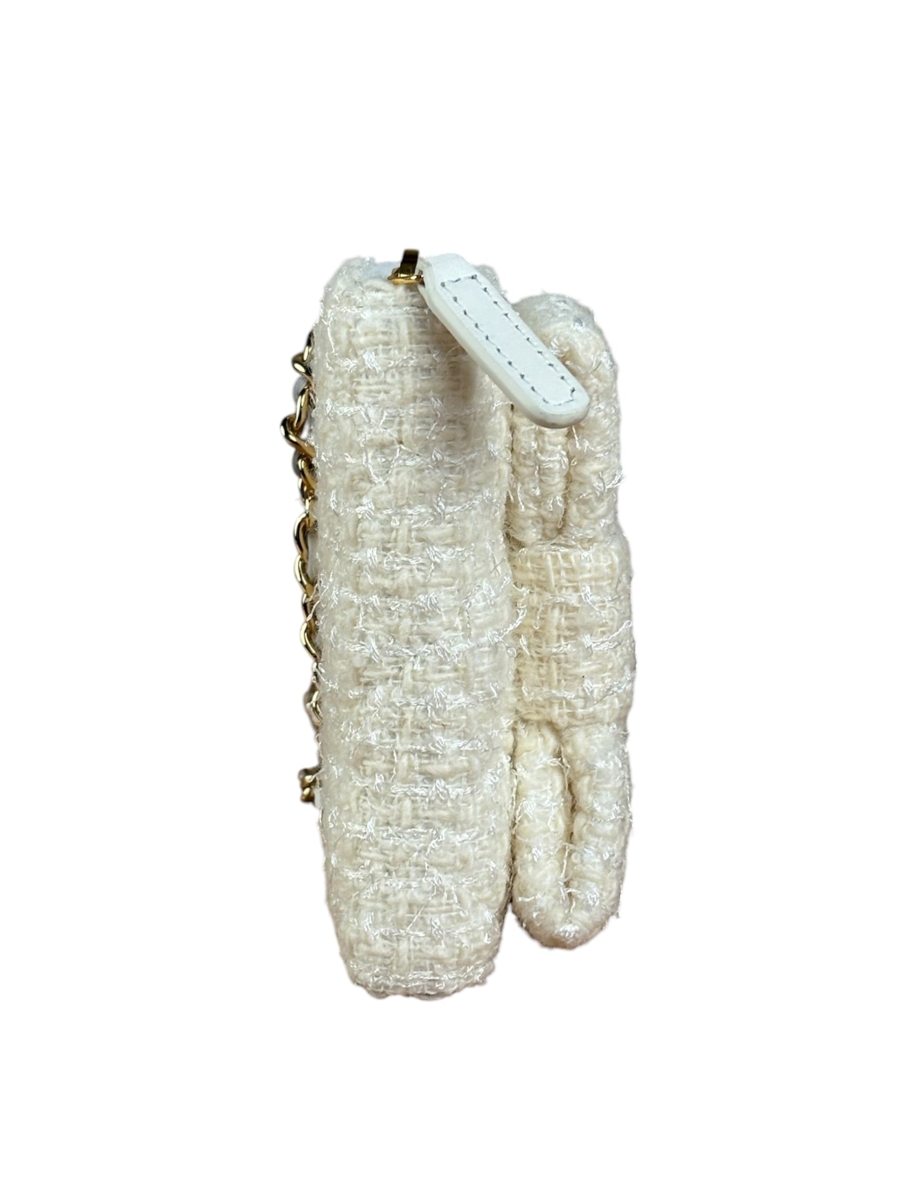 Chanel White Tweed Quilted Bow Wallet On Chain