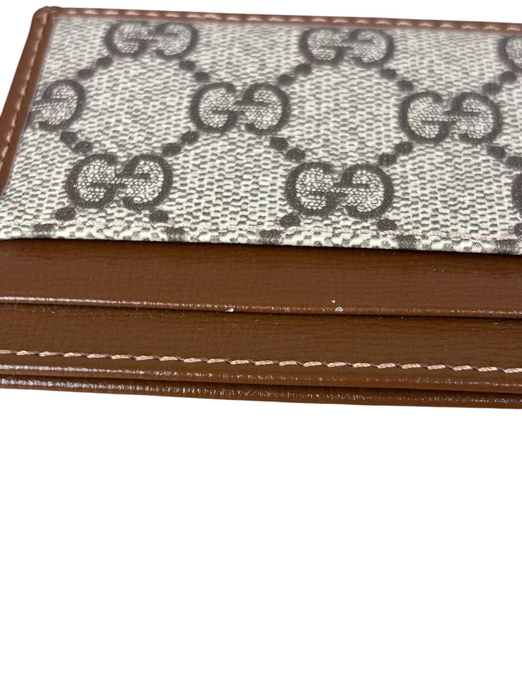 Gucci Brown Leather Trim GG Supreme Card Holder
