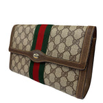 Gucci Brown Leather GG Supreme Web Stripe Clutch