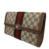 Gucci Brown Leather GG Supreme Web Stripe Clutch