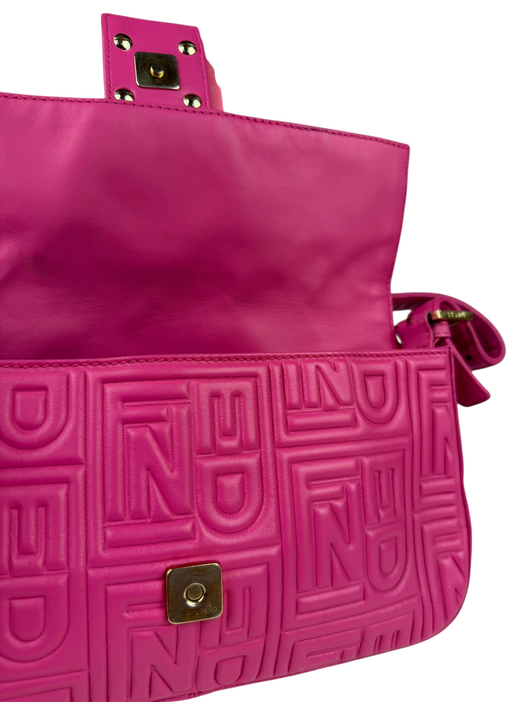 Fendi Pink Leather Logo Embossed Baguette