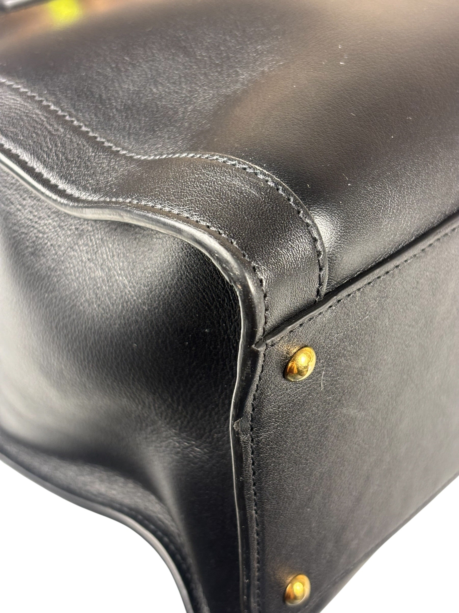 Gucci Black Leather Bamboo Diana 2Way Tote Bag