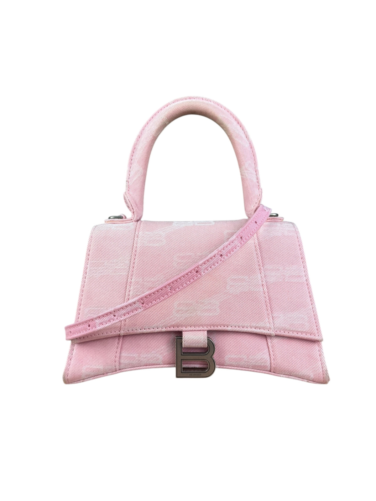 Balenciaga Pink Denim Small Hourglass 2Way Handbag