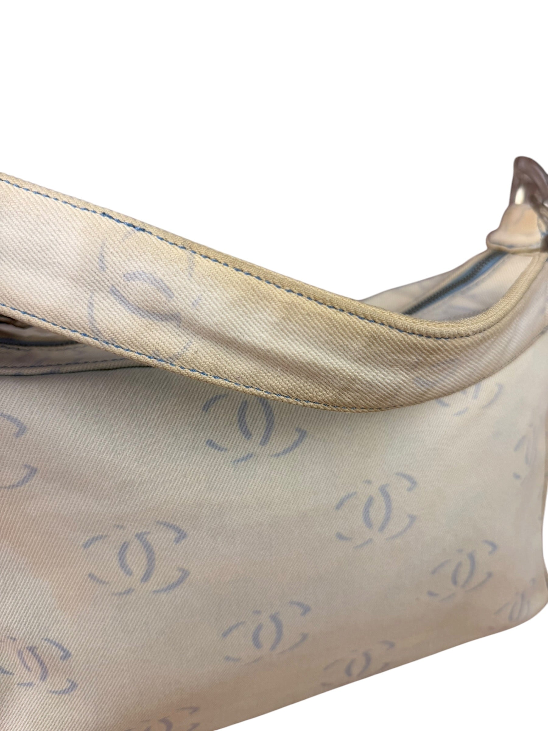Chanel Light Washed Denim CC Canvas Logo Shoulder Bag 2002