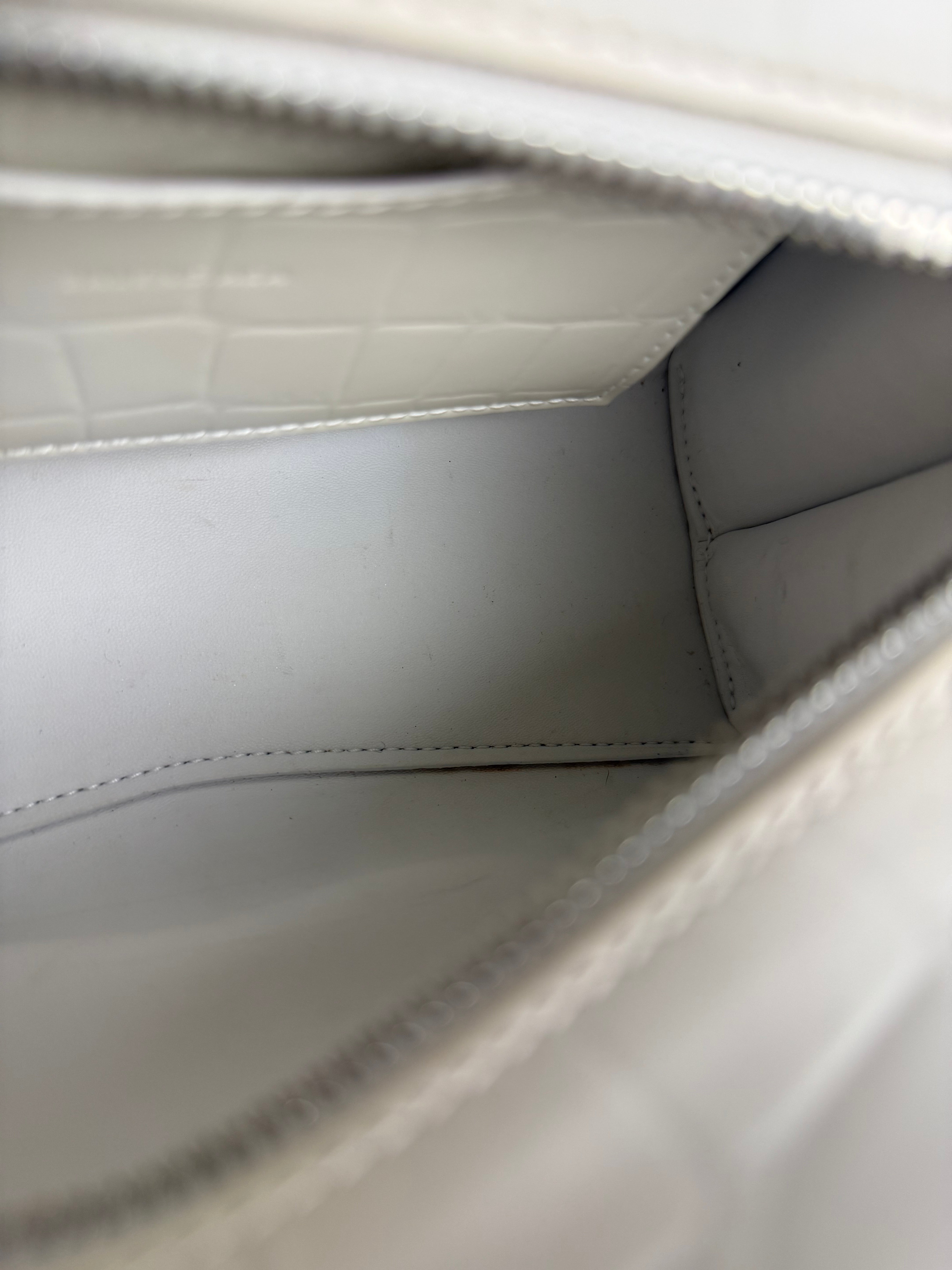 Balenciaga White Croc Embossed S Neo City Bag