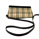 Burberry Black Leather Trim House Check Flap Crossbody Bag