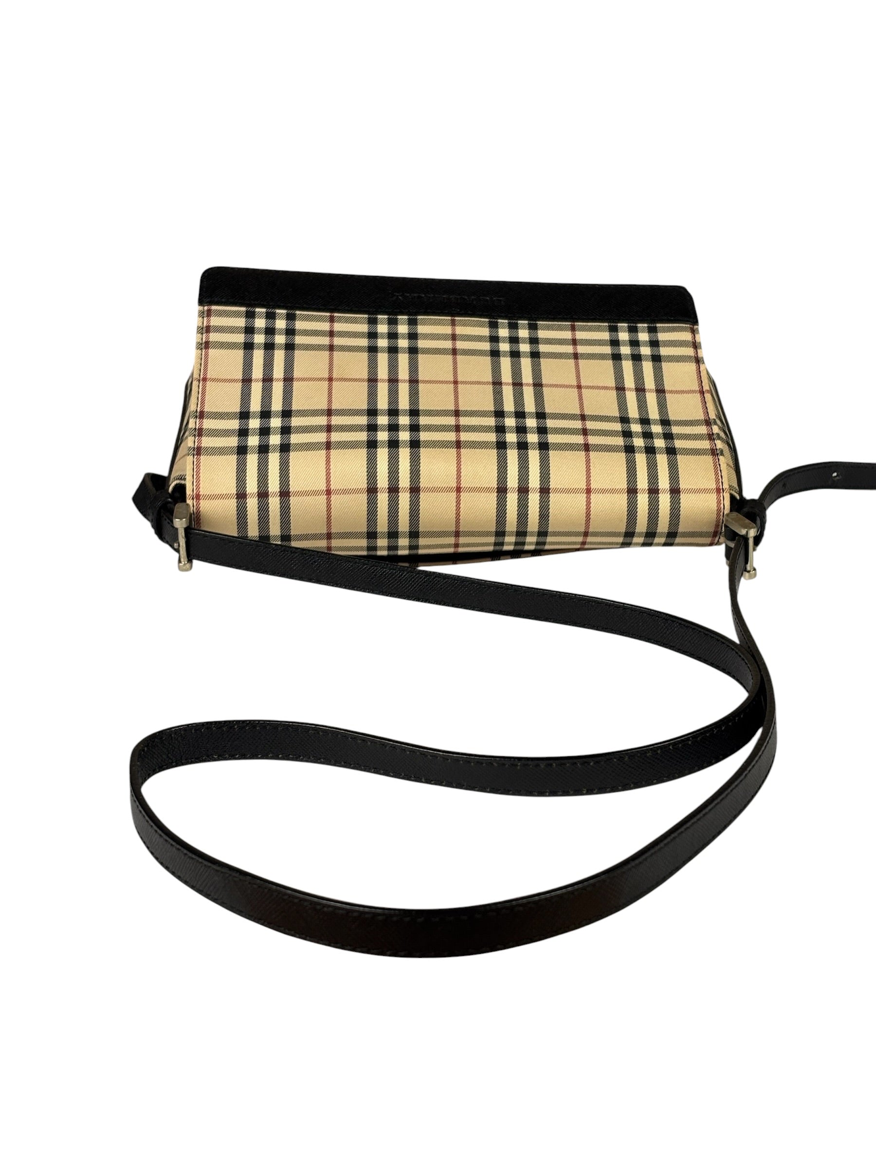 Burberry Black Leather Trim House Check Flap Crossbody Bag
