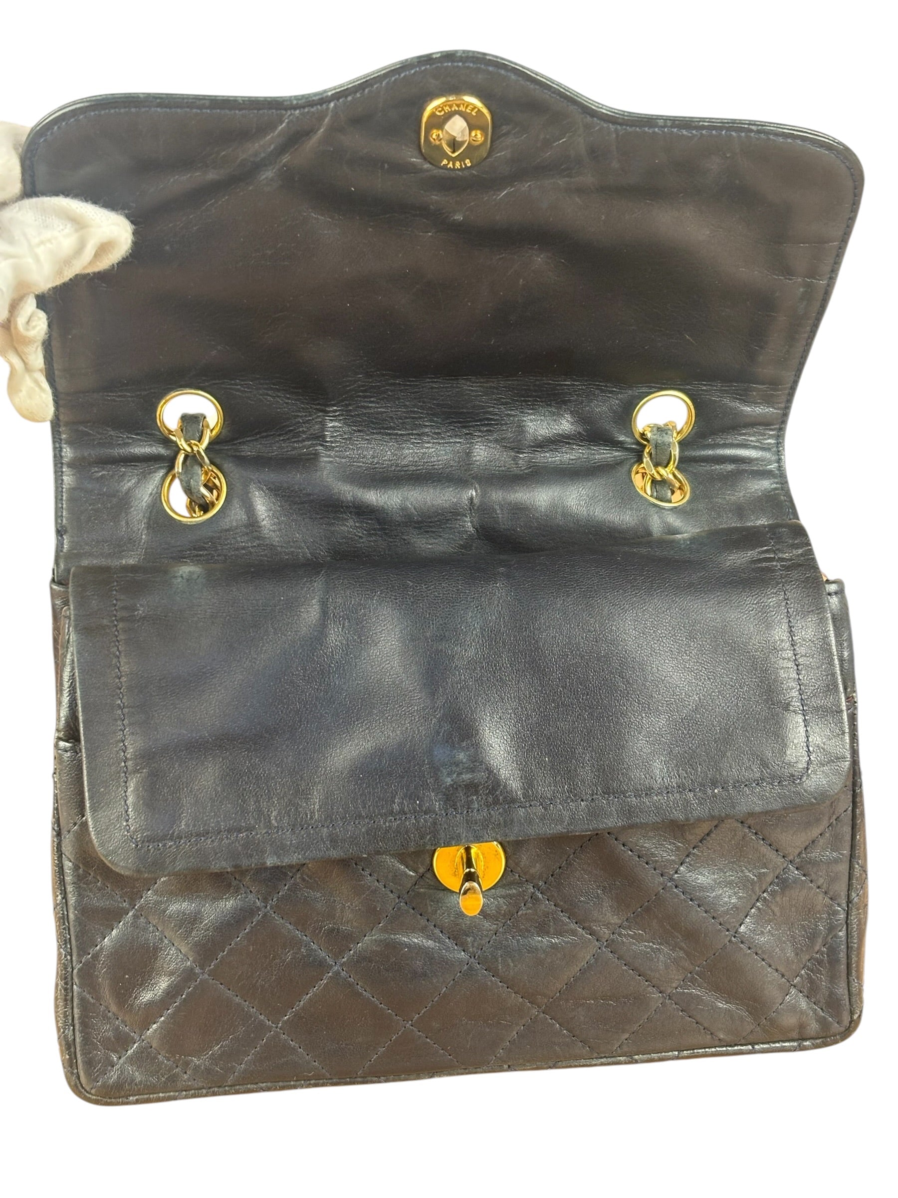 Chanel Dark Navy Quilted Leather Two-Toned CC Double Flap Bag '86-'88