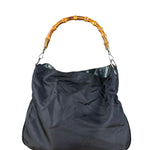 Gucci Vintage Black Canvas Bamboo Handle Bag