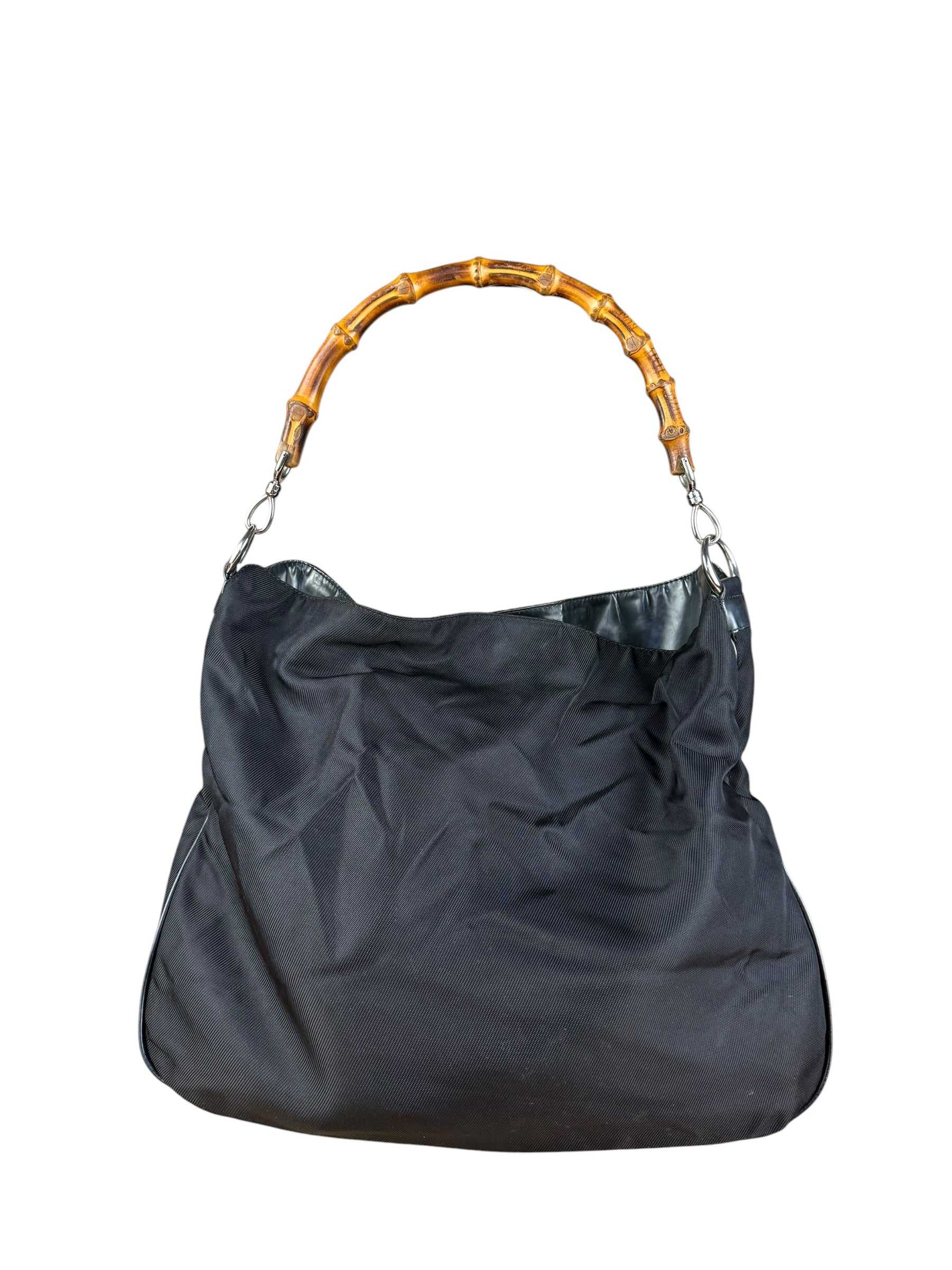 Gucci Vintage Black Canvas Bamboo Handle Bag