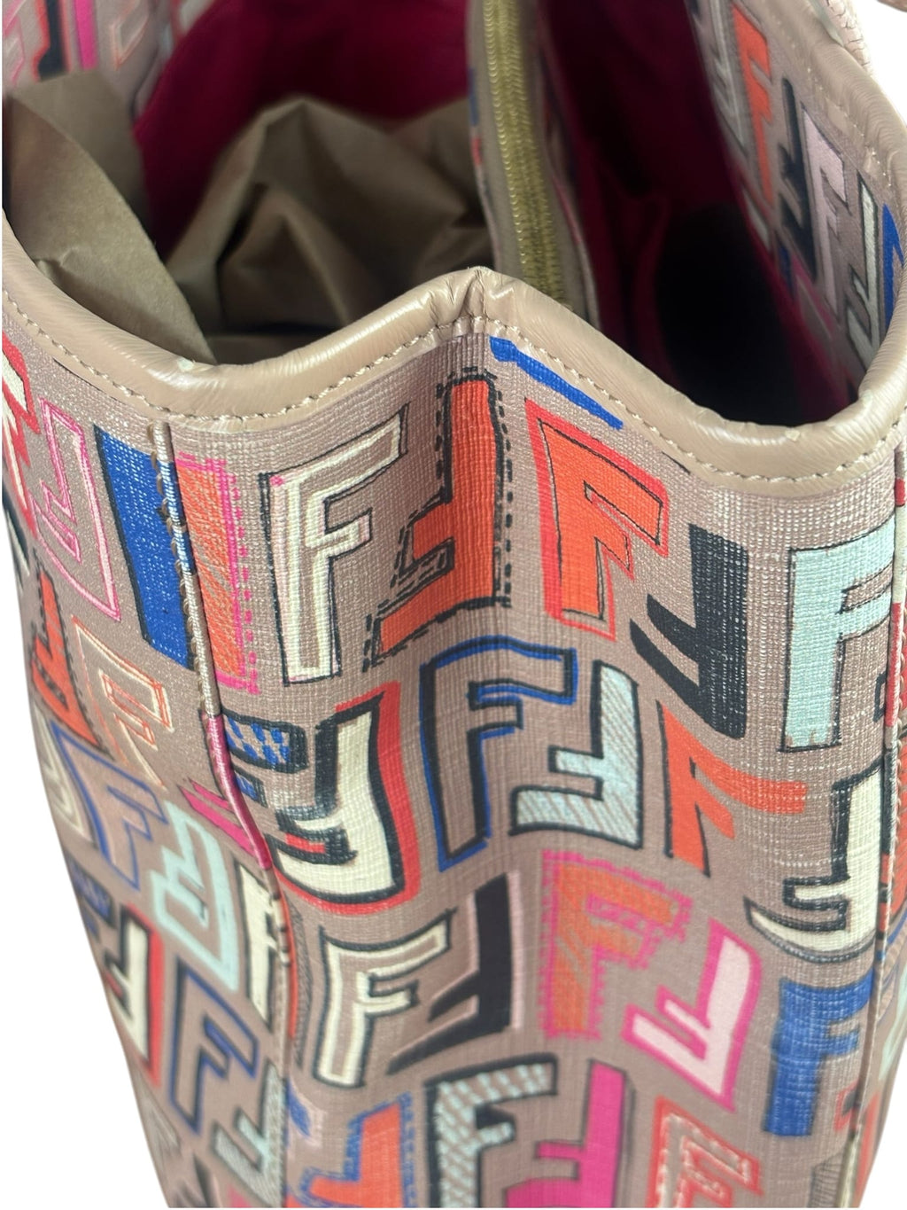 Fendi Colorblock Leather Zucca Roll Tote