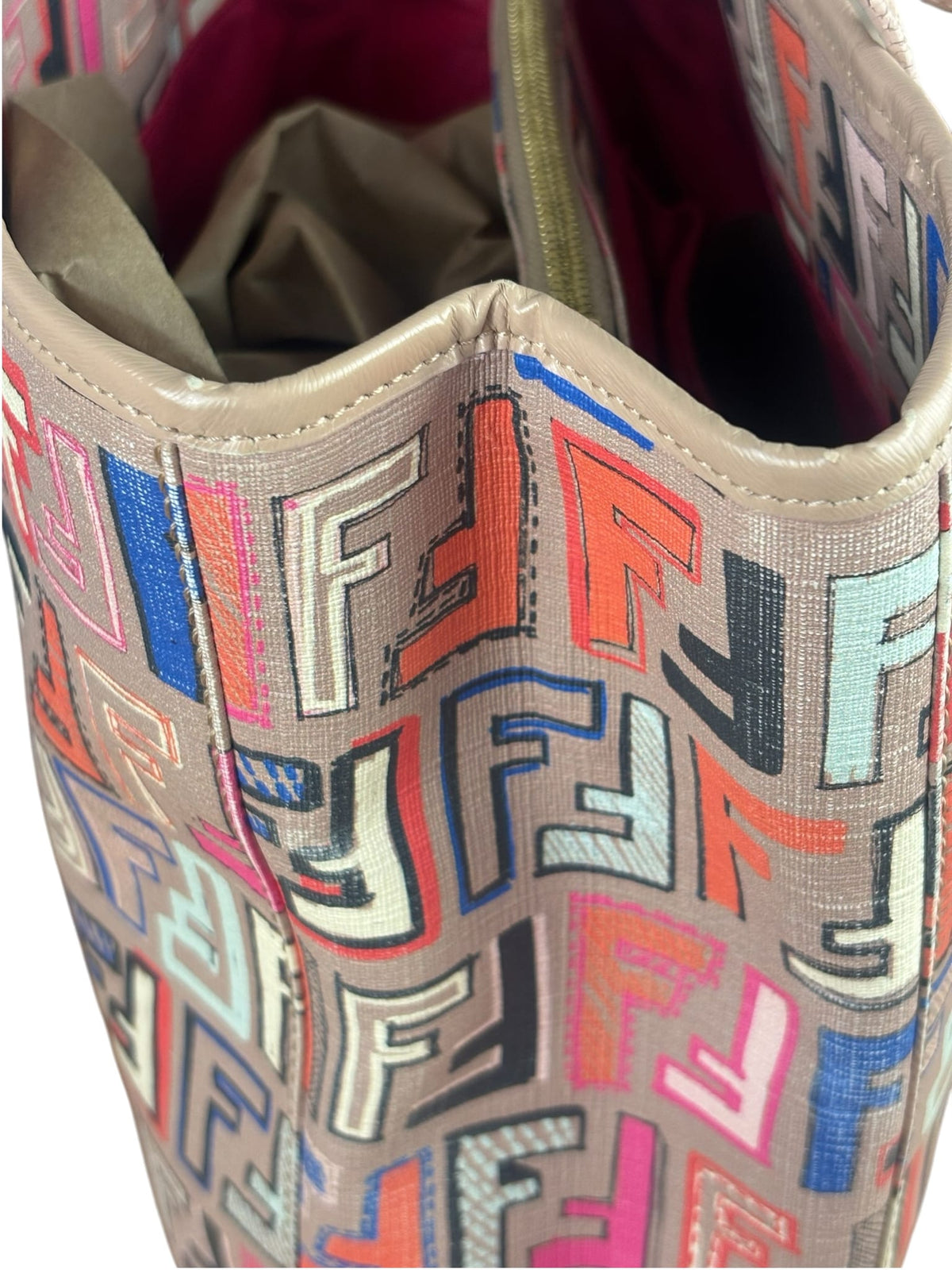 Fendi Colorblock Leather Zucca Roll Tote