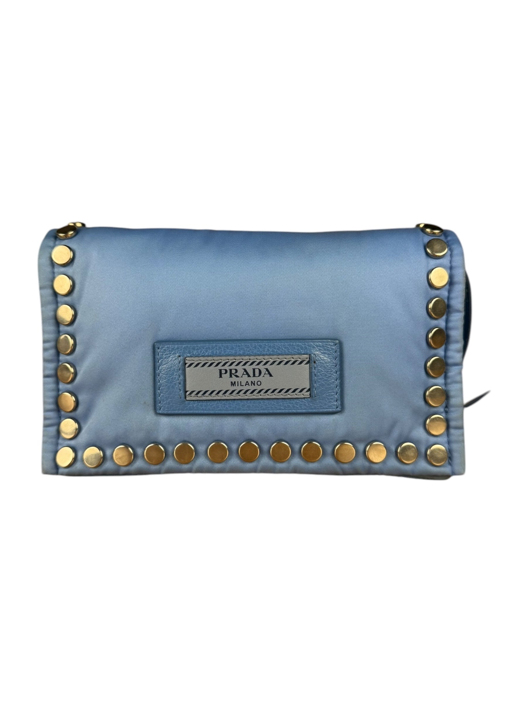 Prada Nylon Blue Studded Crossbody Bag
