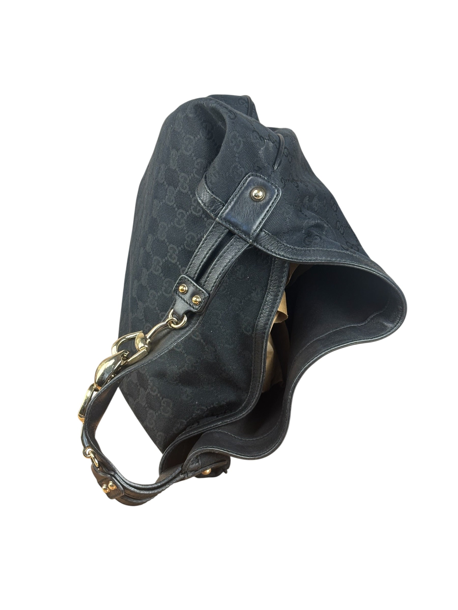 Gucci GG Black Hobo Horsebit Shoulder Bag
