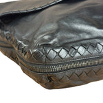 Bottega Veneta Black Intrecciato Leather Flap Messenger Bag