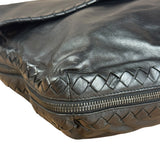 Bottega Veneta Black Intrecciato Leather Flap Messenger Bag