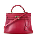Hermes Kelly 32 Courchevel Rouge Vif Gold Handbag 1997