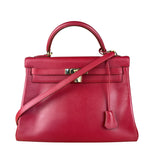 Hermes Kelly 32 Courchevel Rouge Vif Gold Handbag 1997