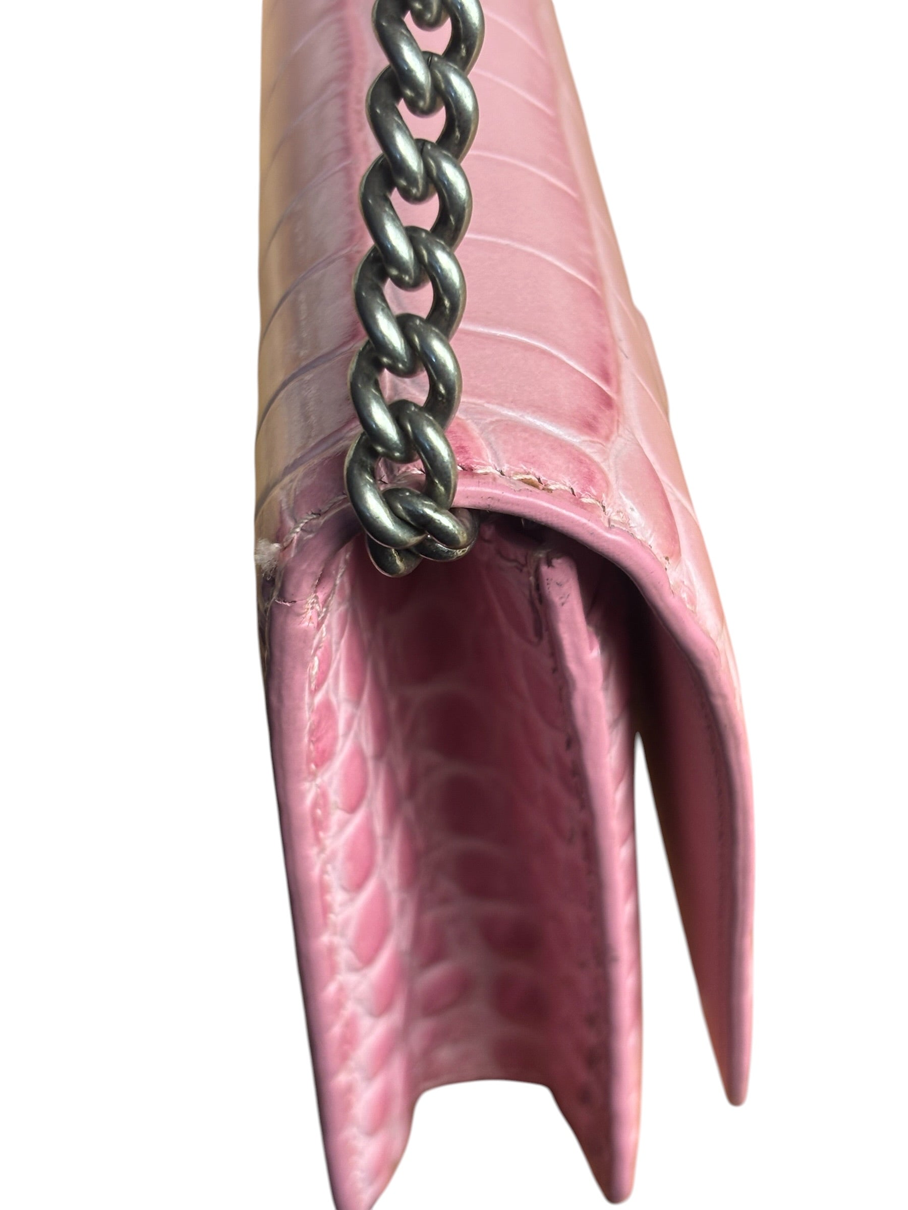 Balenciaga Pink Croc-Embossed Leather Chain B Wallet