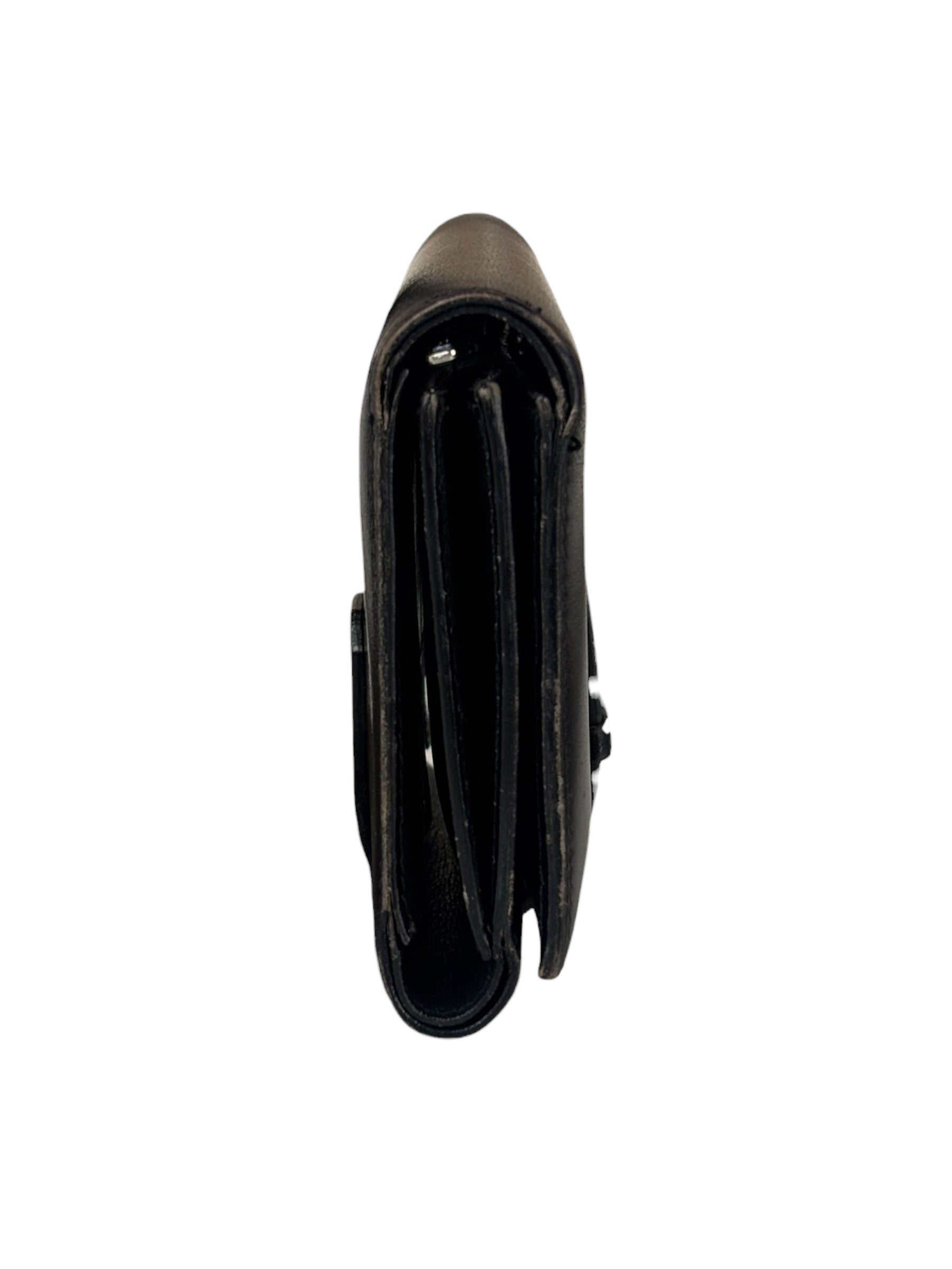 Hermes Vintage Black Box Leather Julia Compact Wallet 1995