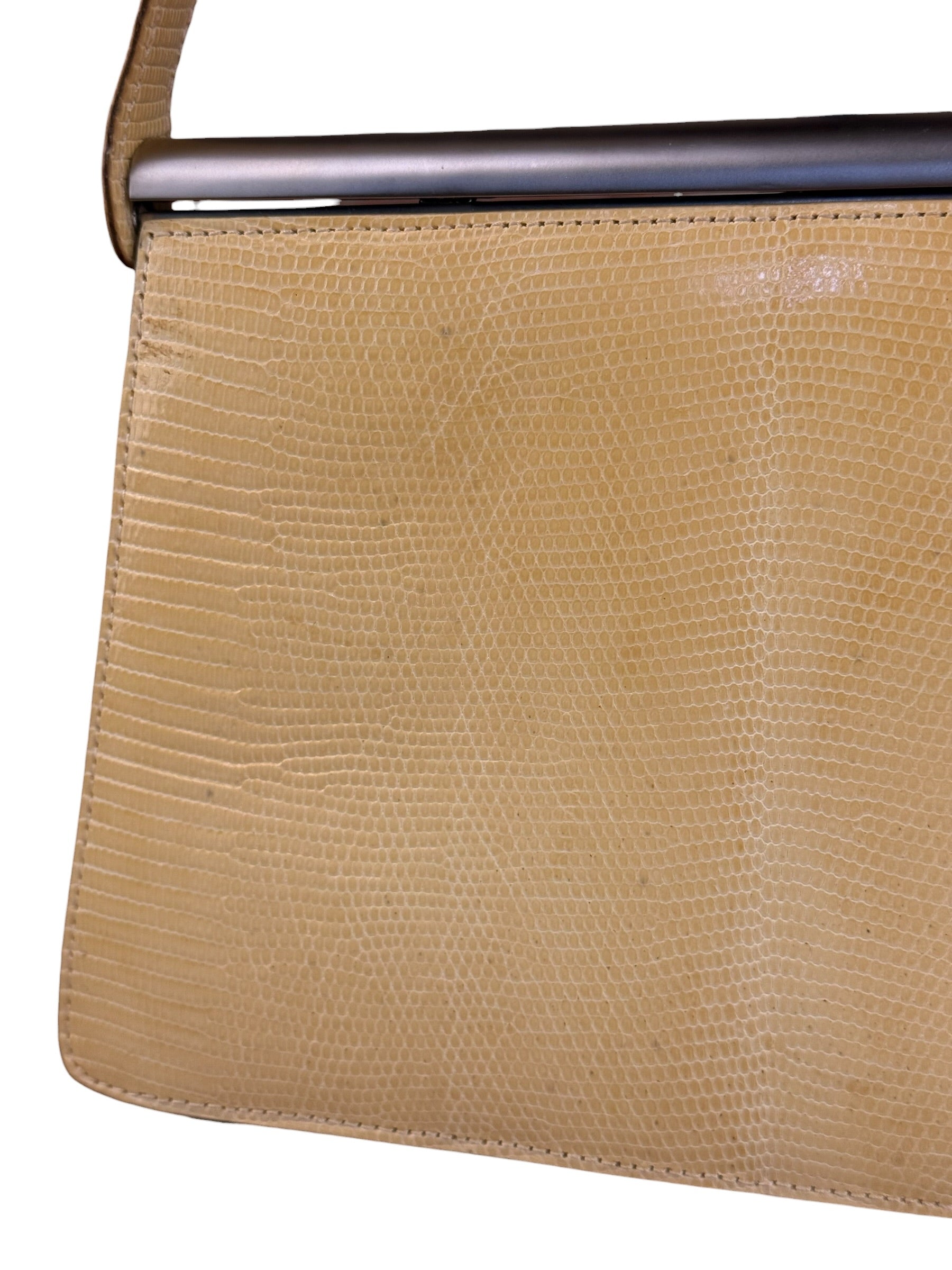 Bottega Veneta Vintage Yellow Lizard Print Clasp Handbag