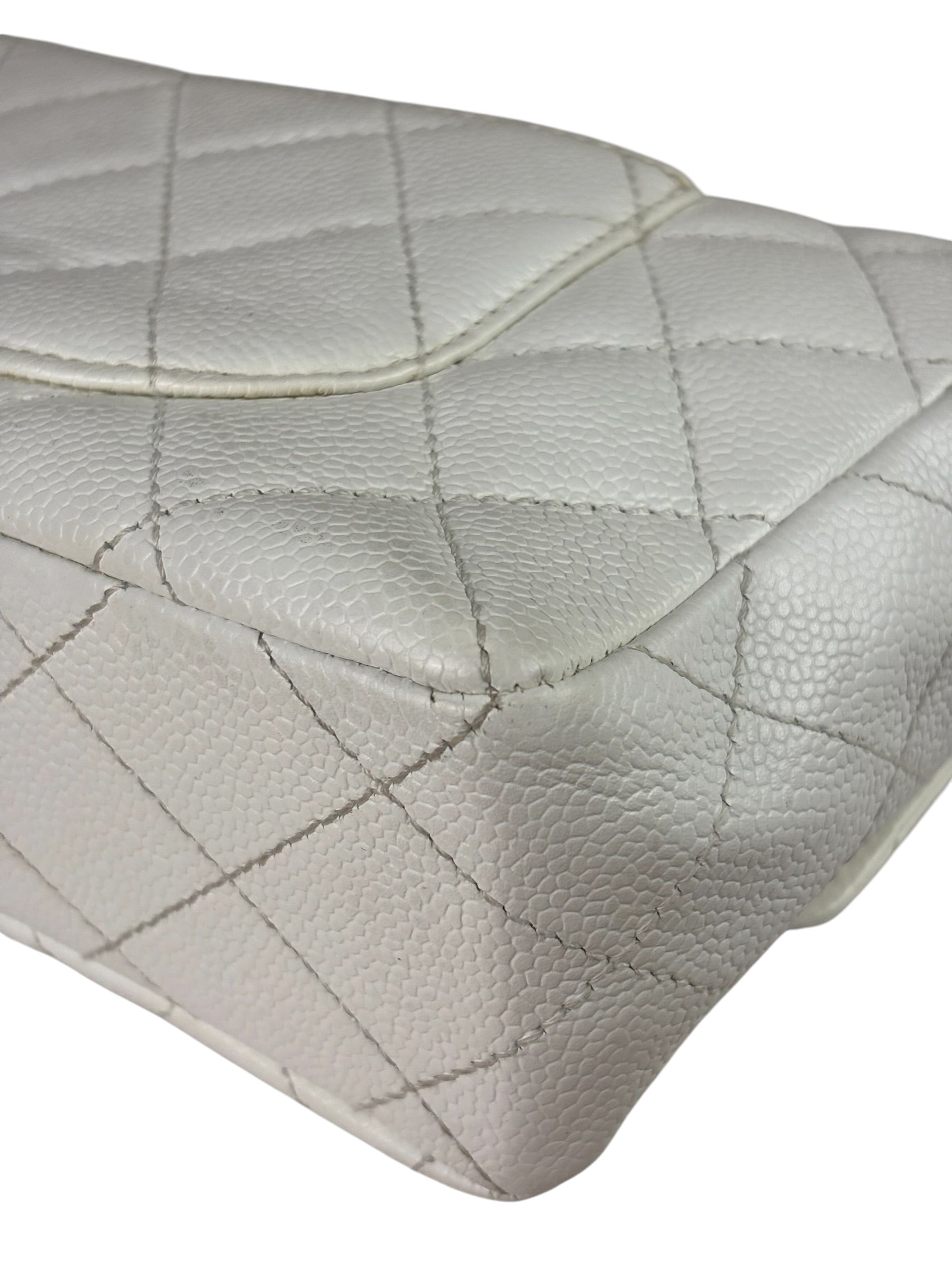 Chanel White Quilted Caviar Wooden M Flap 1999