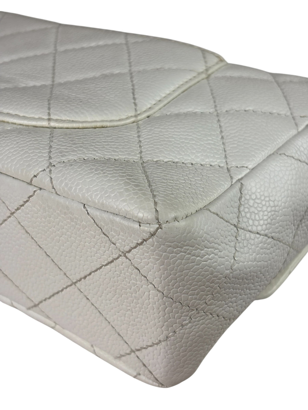 Chanel White Quilted Caviar Wooden M Flap 1999