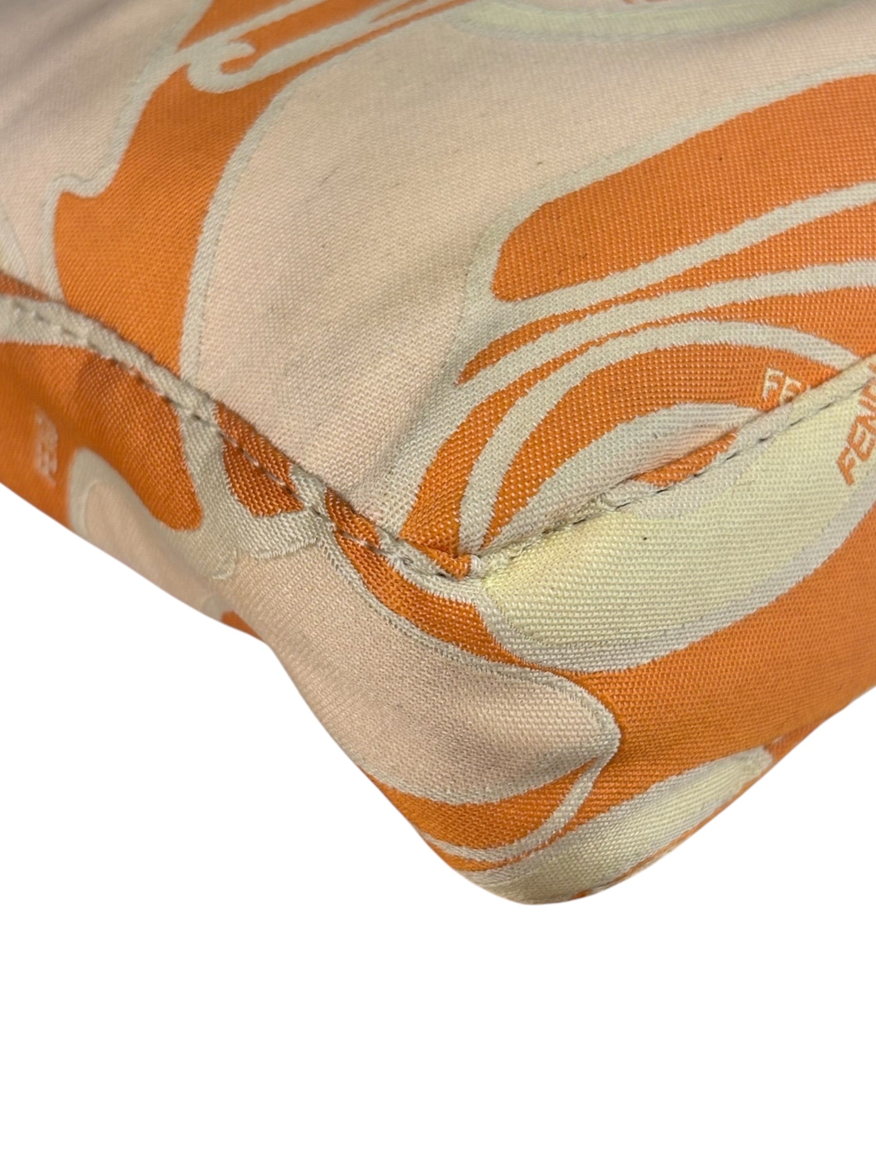 Fendi Orange Leather Trim/Satin Swirl Print Mini Baguette