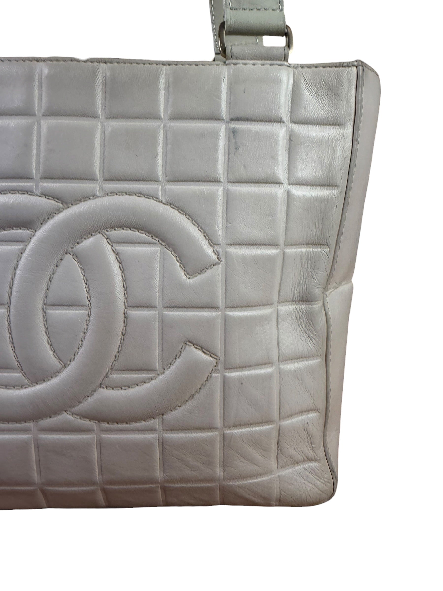 Chanel White Leather Chocolate Bar CC Tote Bag 2002
