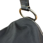 Damaged Prada Vintage Black Tessuto Nylon Leather Trim Saddle Flap Shoulder Bag
