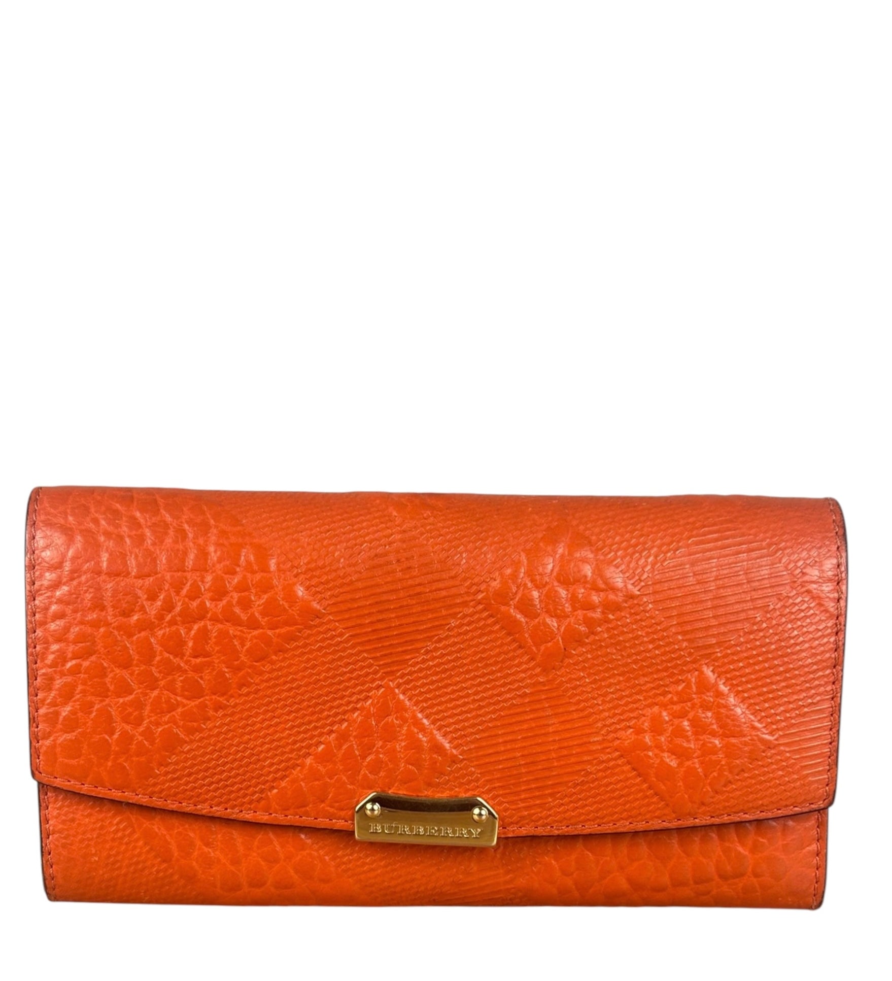 Burberry Orange Leather Quilted Long Wallet