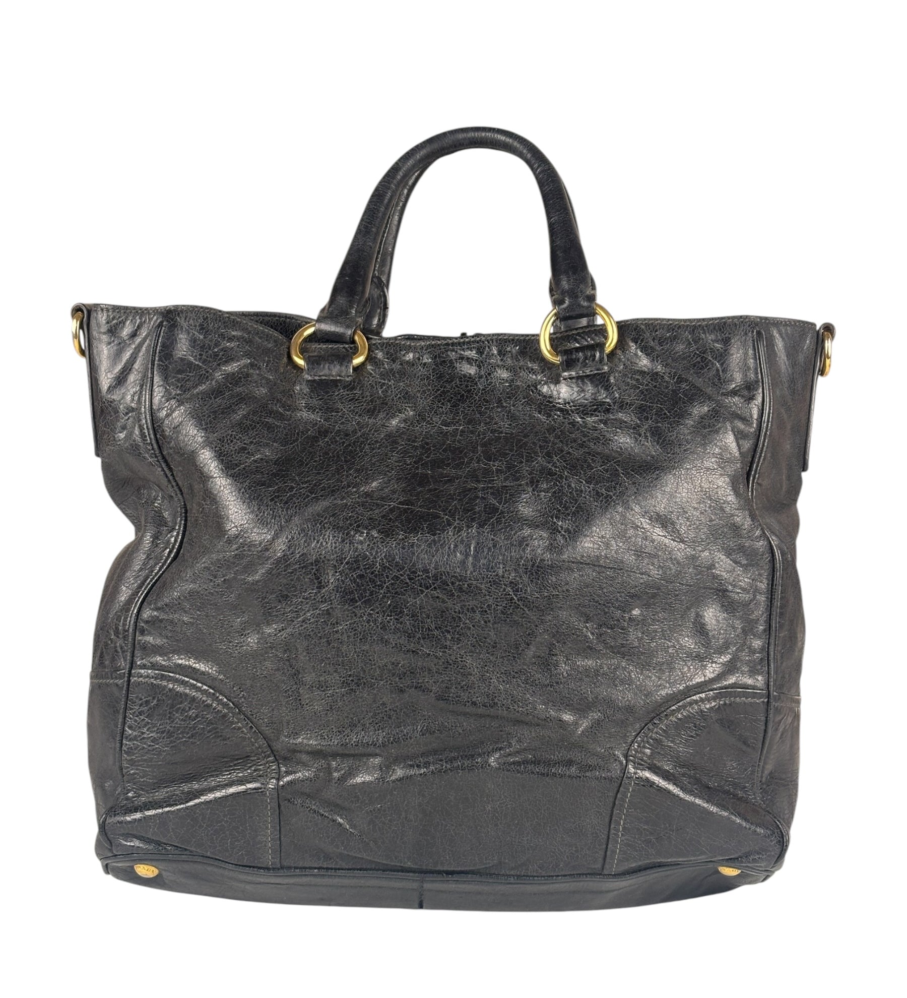 Prada Vintage Black Shine Leather Vitello Daino Tote