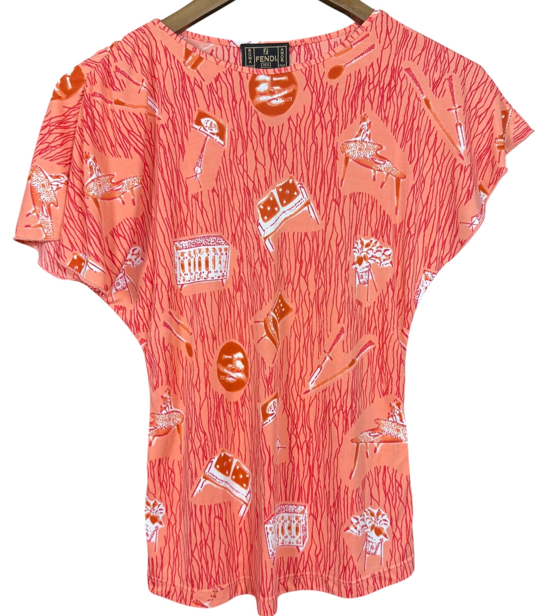 Fendi Tessuto Nylon Orange Graphic Top