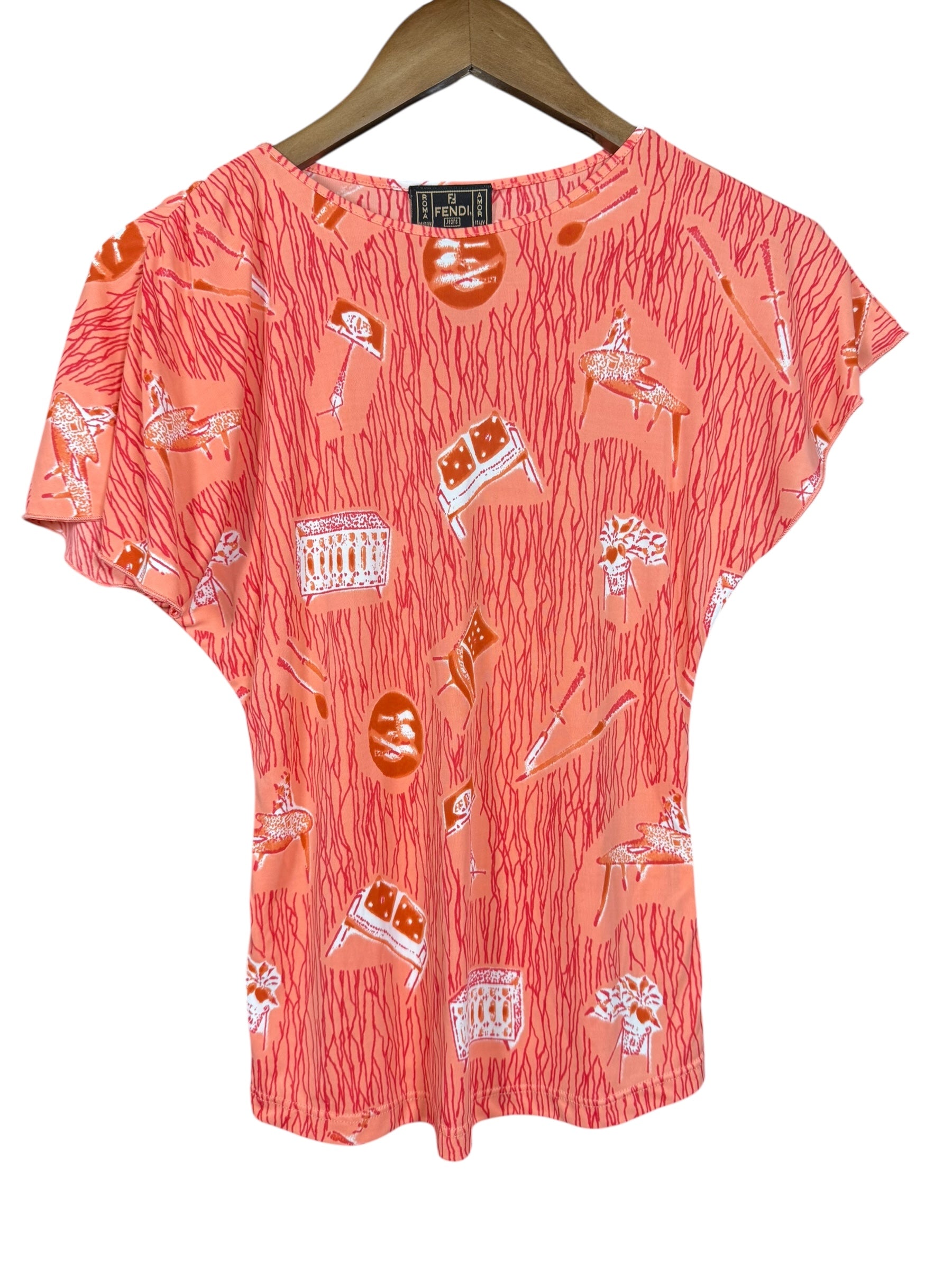 Fendi Tessuto Nylon Orange Graphic Top