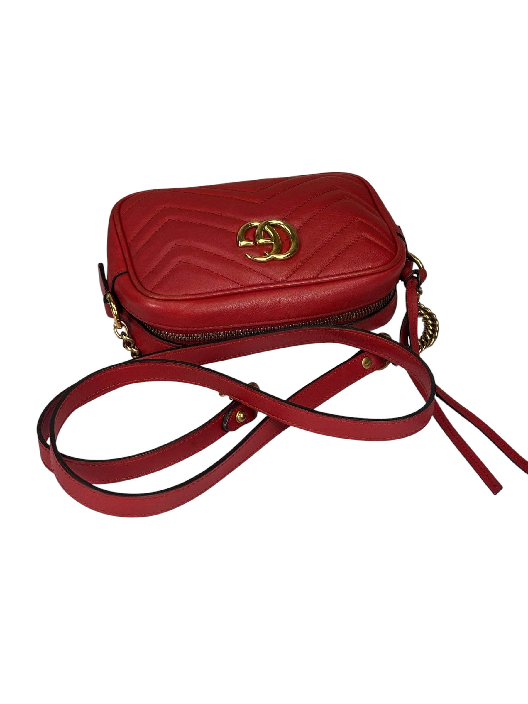 Gucci Red Leather Marmont Small Camera Bag