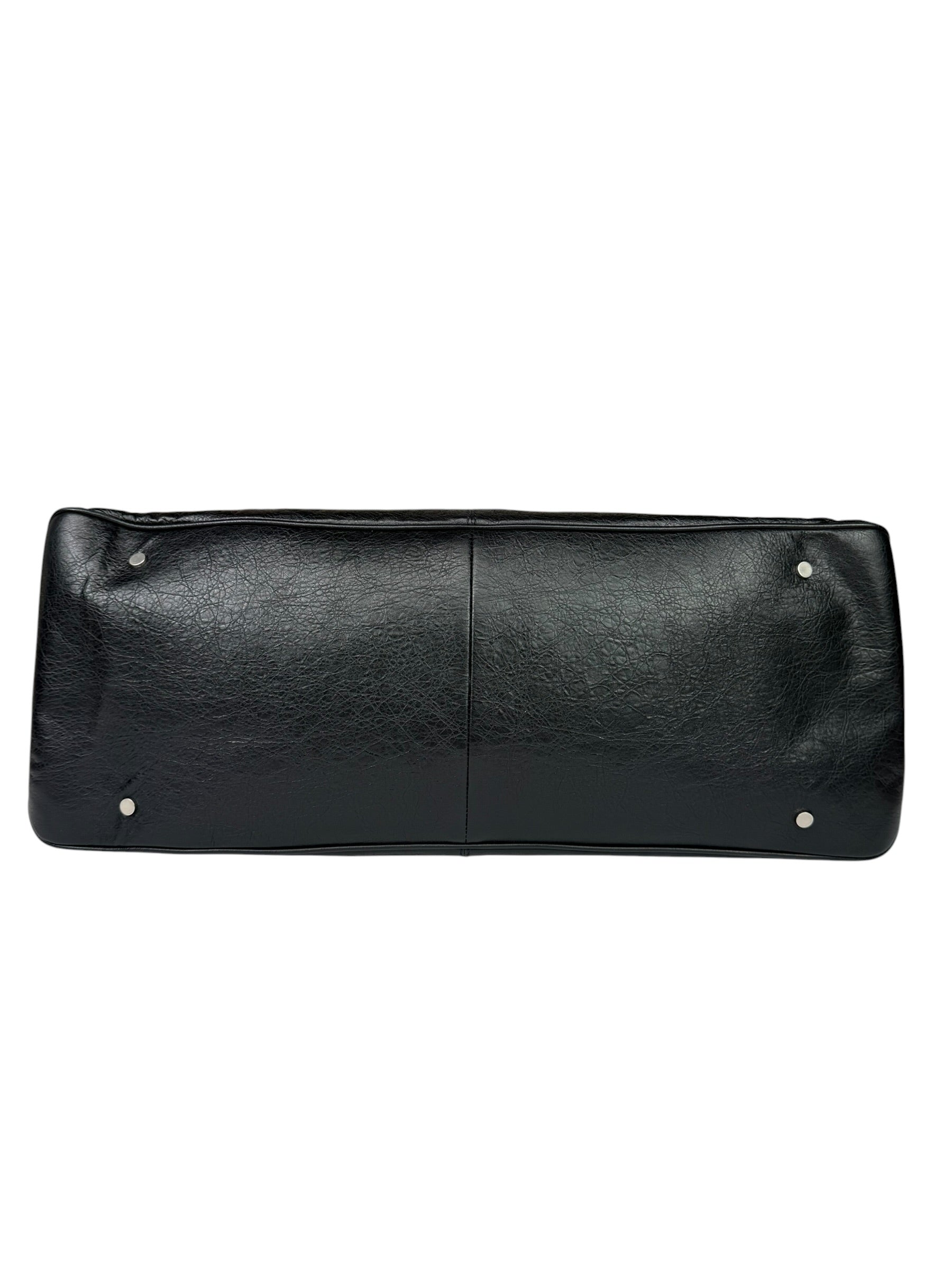 Balenciaga Black Leather Moto Bridge Zip Overnight Tote