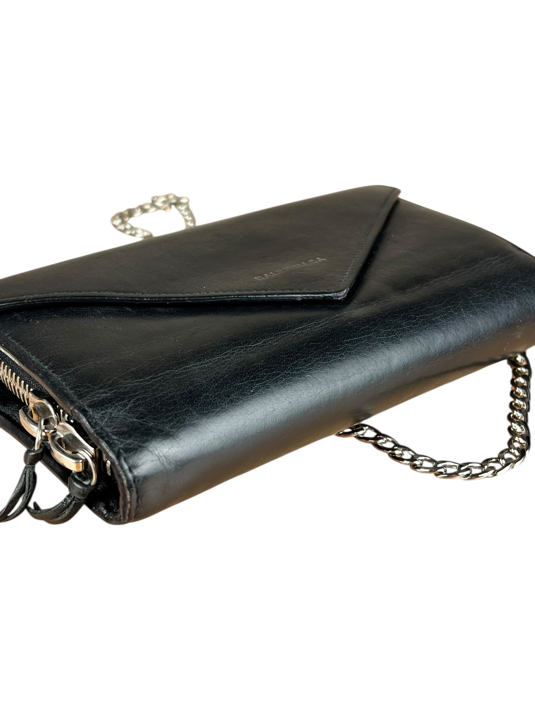 Balenciaga Black Leather Flap Wallet on Chain Bag