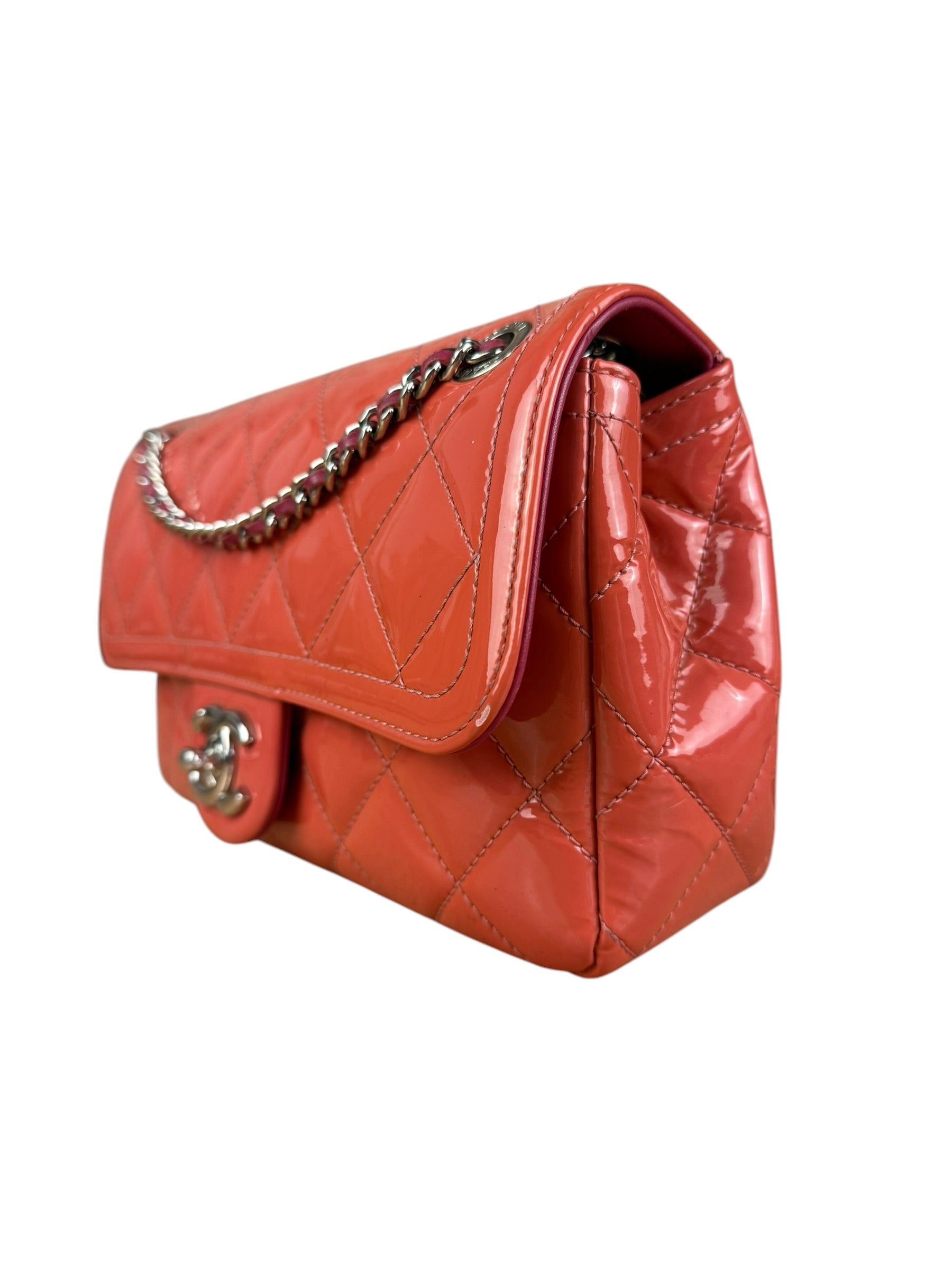 Chanel Pink Patent Quilted Small Coco Shine Flap Bag 2014